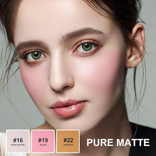 Lezero 3Pcs Contour Stick Makeup Kit, Shades with Highlighter, Blush and Bronzer Trio for Sculpt the Cheeks and Body, Longwear, Waterproof, Matte Finish Series, #2 LIGHT FAIR (16,19,22)