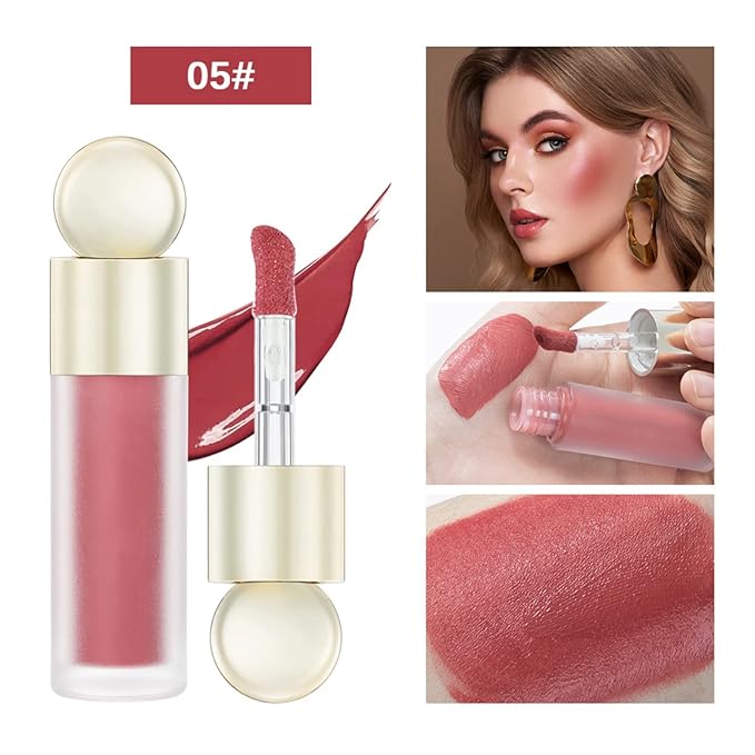 Liquid Blush, Matte Liquid Cream Makeup Dual Use for Cheeks and Lips, Long-Lasting, Smudge Proof, Moisturizing Face Blush Stick for Cheek, Pink Lip gloss for Girl