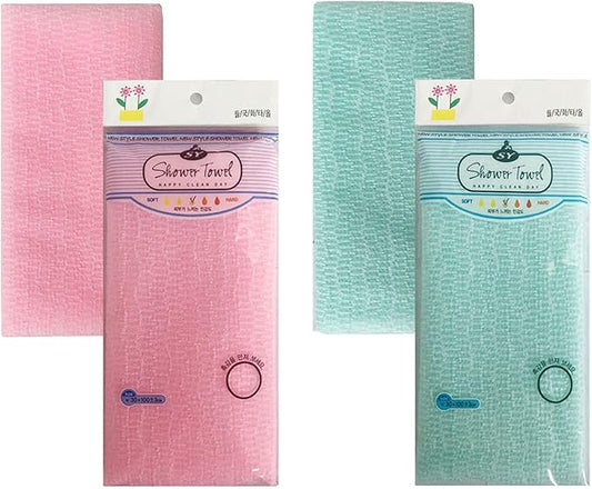 Premium Exfoliating Washcloth Towel 2 Color-Mint Pink) Korean Loofah Bath Sponge Long Back Scrubber African Bath Sponge African Long Net for Shower/It Becomes Softer as You use.by NOPIGO