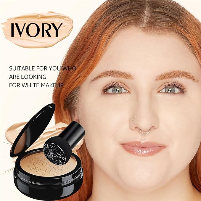 Mushroom Head Air Cushion CC Cream Foundation Moisture Cushion BB Cream for Women & Girls All Skin, Waterproof Full Coverage Self Adjusting Concealer (Ivory)