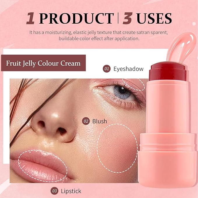 Jelly Blush Stick, Cream Blush & Tool 2-IN-1, Blendable Blushes Makeup For Eyes Lips Cheeks, Color Balm Natural and Creamy #CHILL