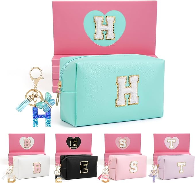 Birthday Gifts for Women Her,Travel Cute Makeup Bag,Large Capacity Cosmetic Bags for Women Makeup Pouch PU Leather Waterproof Cosmetic Bag (H, Blue)