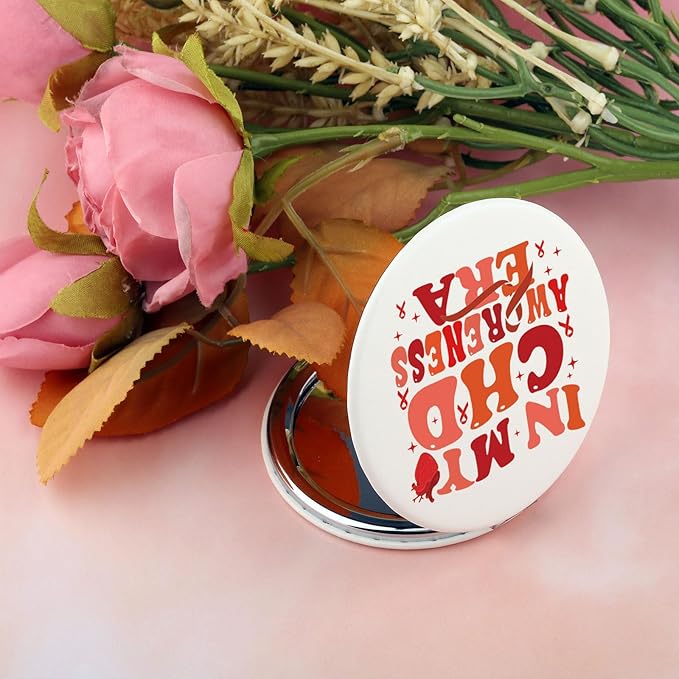 BEKECH CHD Awareness Gifts in My CHD Awareness Ear Compact Mirror Heart Disease Warrior Gifts Red Ribbon Awareness Makeup Mirror