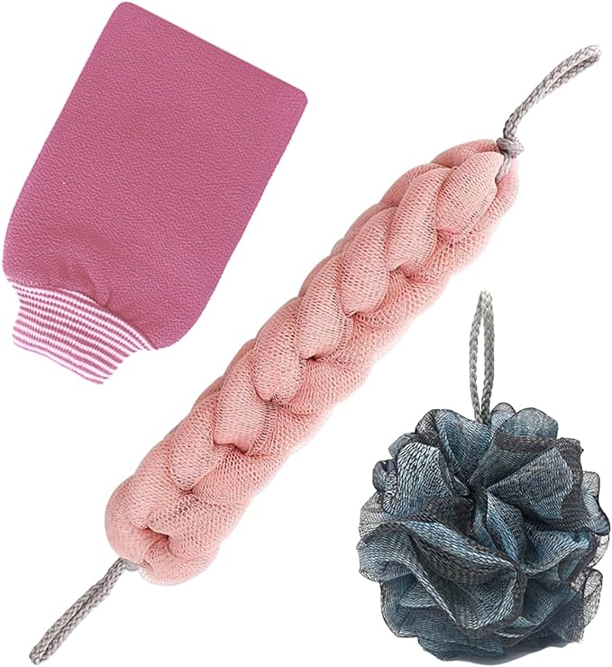 Bath Sponge Back Scrubber Exfoliating Gloves | Bath Essential Towel Set (3pcs+Bag)