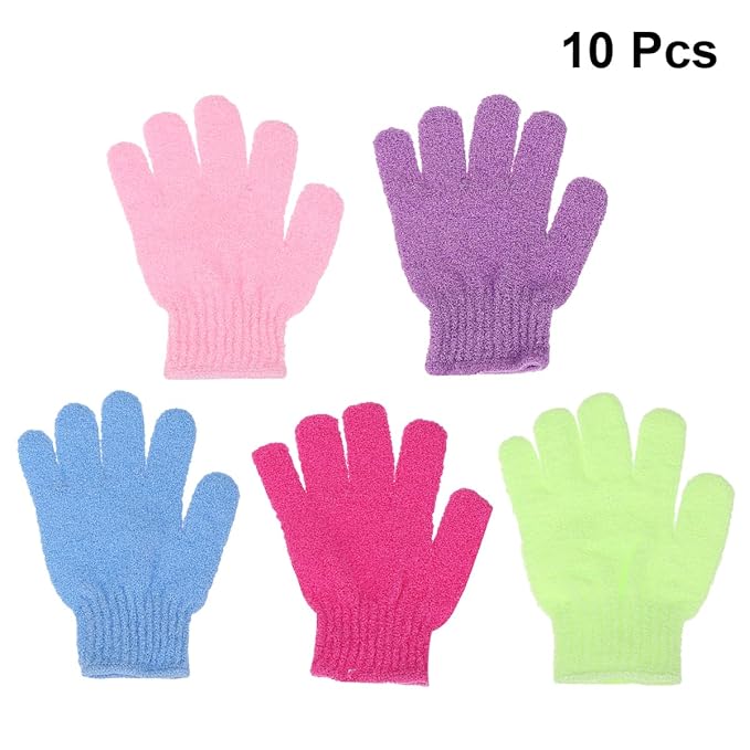 10Pcs Exfoliating Bath Gloves - Five Finger Body Scrubber and Back Massaging Towels in Random Colors, Ideal for Deep Cleaning and Skin Care