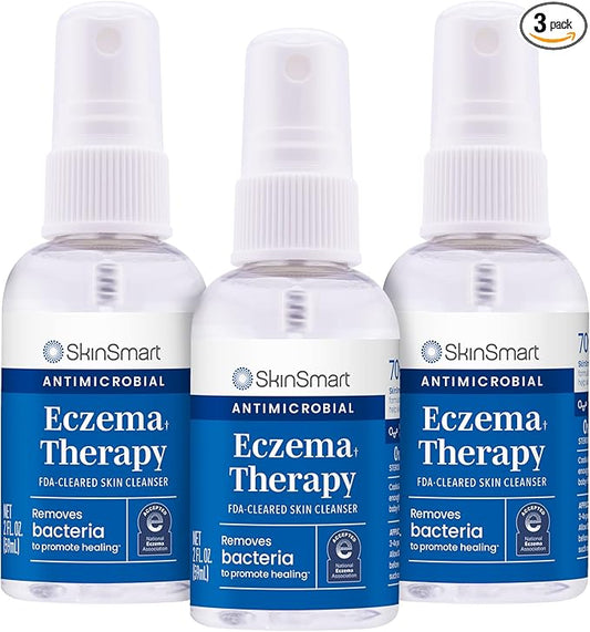 SkinSmart Antimicrobial Eczema Therapy with Hypochlorous Acid, Safely Removes Bacteria so Skin Can Heal, for Adults, Kids and Seniors, Travel Size 2 Ounce Clear Spray (Pack of 3)