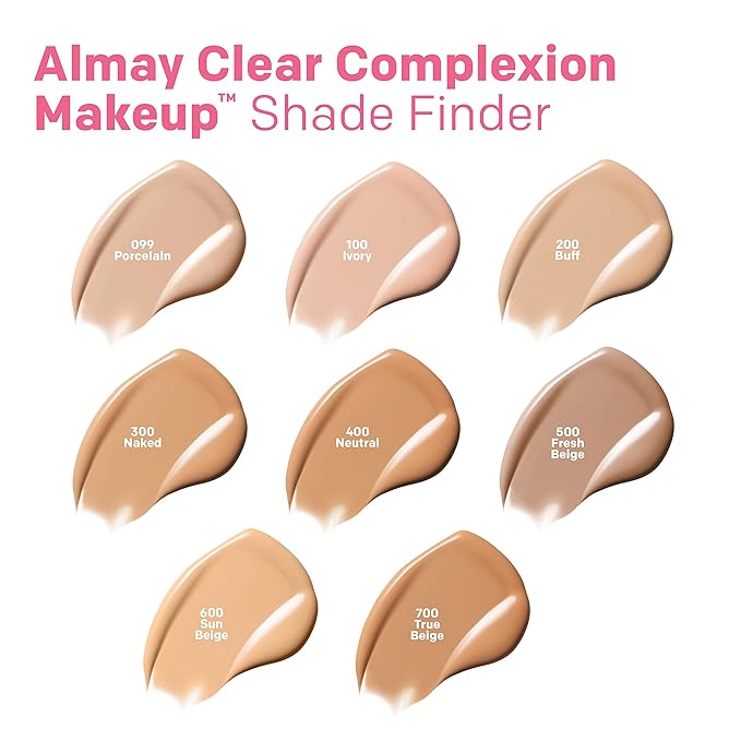 Almay Clear Complexion Acne Foundation Makeup with Salicylic Acid, Medium Coverage, Soft Matte Finish, Hypoallergenic, Cruelty- & Fragrance-Free, Dermatologist Tested, 099 Porcelain, 1 fl oz