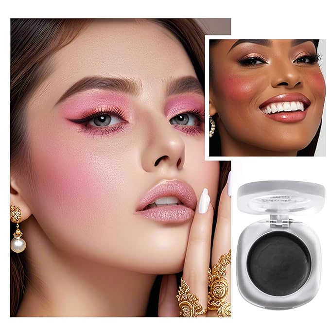 Color Changing Blush,Magical Temperature Change Powder Blusher Cream For Cheeks ，Eyes And Lips Tint Makeup,Lasting Moisturizing Rouge, Brightening, High Gloss Black Powder Blusher Cream (#02 Rose)
