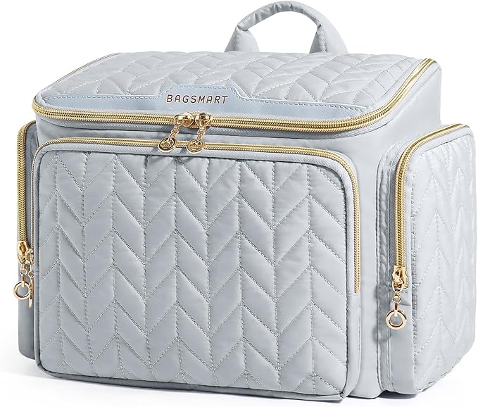 BAGSMART Travel Toiletry Bag, Large Wide-open Travel Bag for Toiletries, Makeup Cosmetic Travel Bag with Handle-Grey