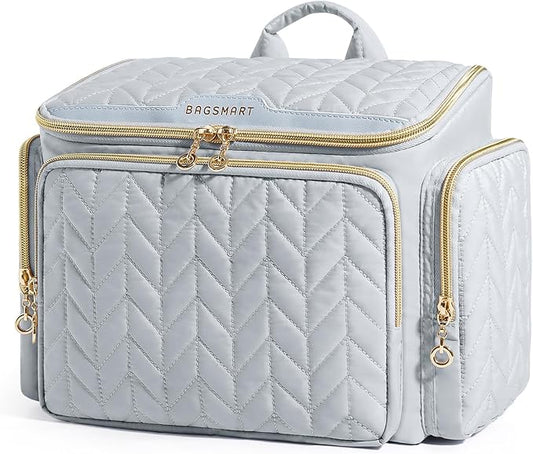 BAGSMART Travel Toiletry Bag, Large Wide-open Travel Bag for Toiletries, Makeup Cosmetic Travel Bag with Handle-Grey