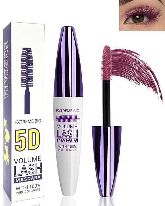 5D Burgundy Mascara for Eyelashes-1Pcs Longlasting Waterproof Colored Mascara Volume and Length,Volumizing Curling Eye Lashes Fiber rimel de pestañas,Women's Day Eye Makeup Gift for Women Girl