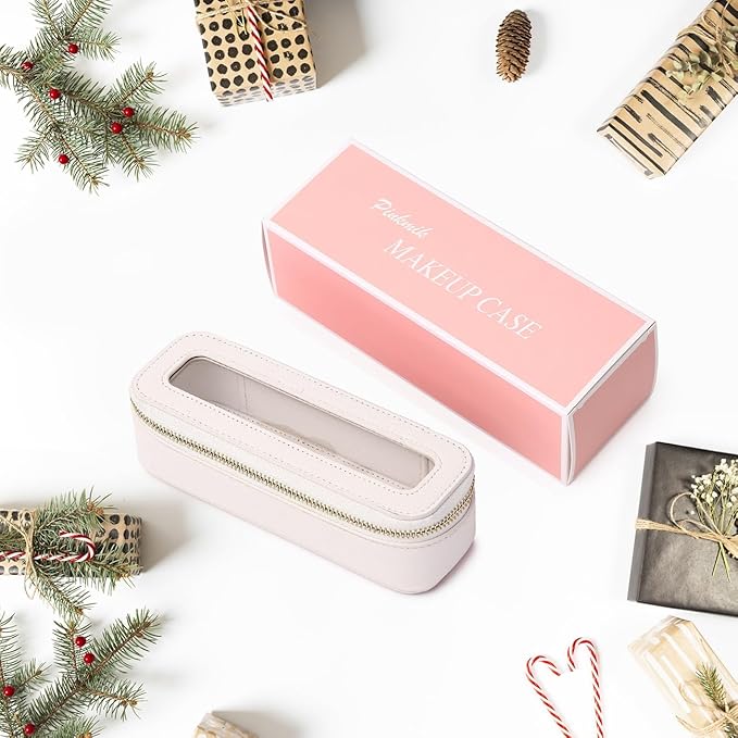 Makeup Brush Case Clear Travel Cosmetic & Toiletry Bag Slim Makeup Bag with Zipper Small Purse Organizer Car Essential Bag for Women (White, SLIM-3)