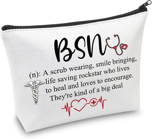 CMNIM BSN Gifts Bachelor of Science in Nursing Graduation Gifts Cosmetic Makeup Bag BSN RN Gifts for Coworkers (BSN Makeup Bag white)