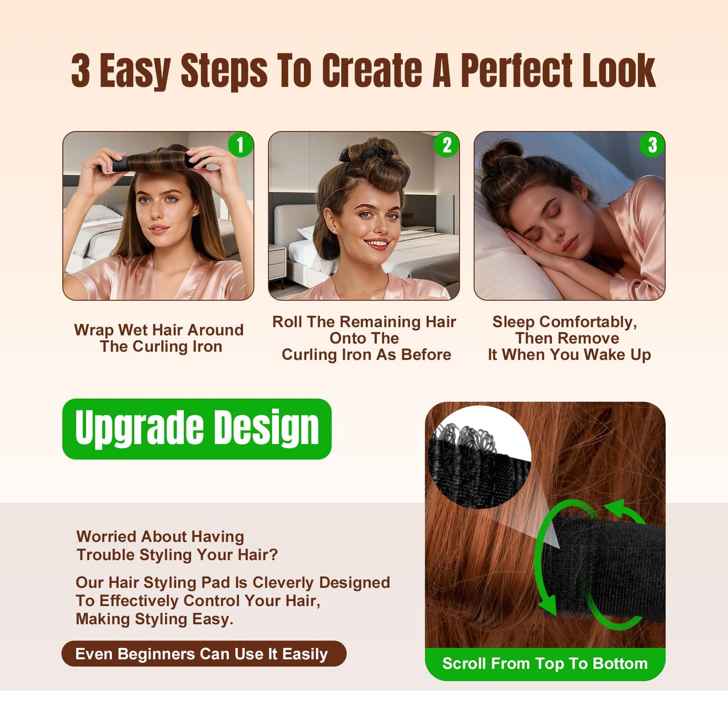 BLAAROOM Overnight Heatless Hair Curler Satin Jumbo Flexi Overnight Curls Blowout Rods 3pcs No-Heat Styling Tools Curling Rod To Sleep In for All Hair Types - Black