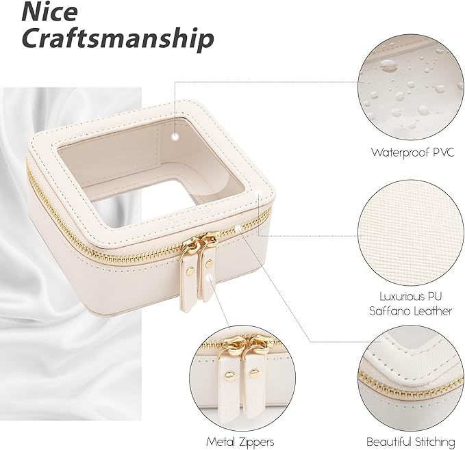 Aveniee Mini Clear Makeup Bag, Small Travel Toiletry Case Organizer, TSA Approved Cosmetic Pouch with Zipper, Cute Car Essentials for Women Men(White)