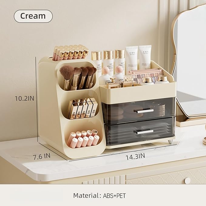 Makeup Organizer with Drawers for Vanity,Spacious Cosmetic Display Case,Perfect Storage Solution for Your Beauty Essential(Cream)