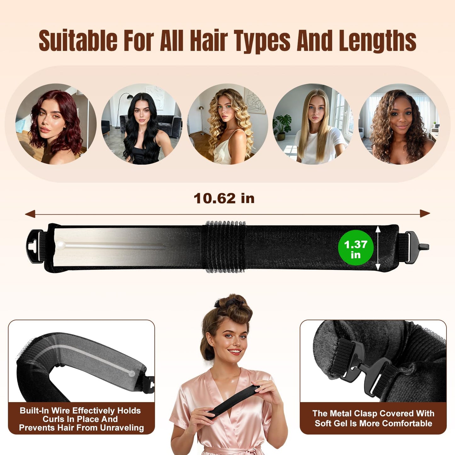 BLAAROOM Overnight Heatless Hair Curler Satin Jumbo Flexi Overnight Curls Blowout Rods 3pcs No-Heat Styling Tools Curling Rod To Sleep In for All Hair Types - Black