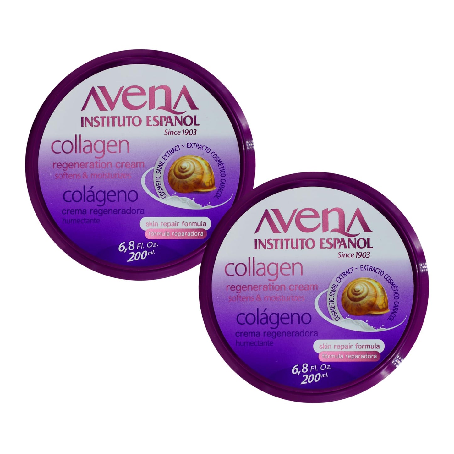 Avena Instituto Espanol Collagen Regeneration Cream, Softens & Moisturizes, Skin Repair Formula, 2-Pack, 6.8 Fl Oz each, 2 Jars.