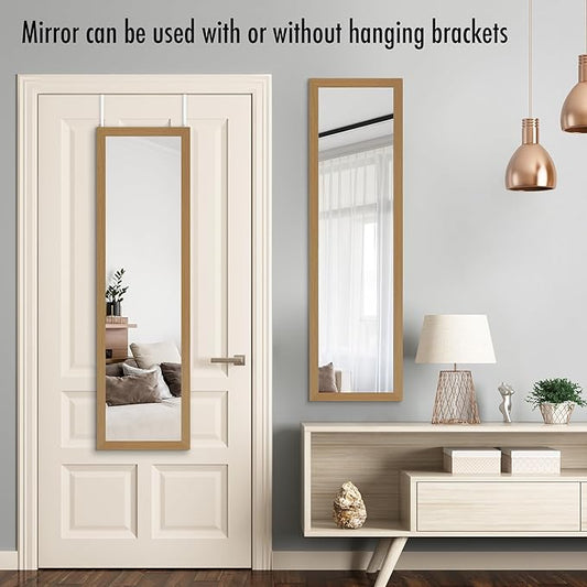 Americanflat 12x48 Over The Door Mirror - Hanging Full Length Mirrors with Engineered Wood - Modern Mirror for Bathroom, Bedroom, Living Room - Mirrors for Wall Display and Home Decor - Dark Oak