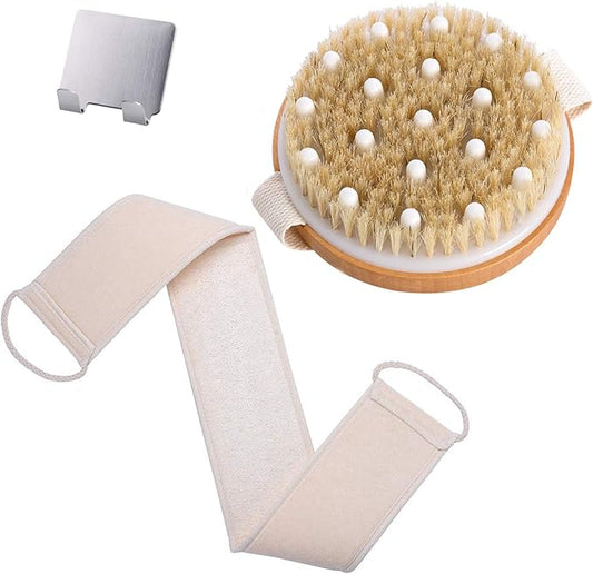 Dry Body Brush Exfoliating Back Scrubber,Brushing Body Brush for Cellulite and Blood Flow,Lengthened Natural Loofah Exfoliating Body Scrubber for Shower
