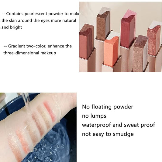 12 Colors Glitter Eyeshadow Stick,Double Colors Shimmer Eye Shadow Stick Gradient Eye Makeup