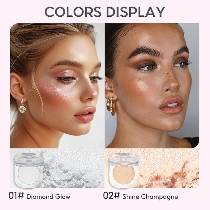 FelinWel Highlighter Makeup Palette Face Highlighting Palette for Cheek Body Collarbone, Long-Lasting Shimmery Contour Powder-02 Shine Champagne (0.18 Oz)
