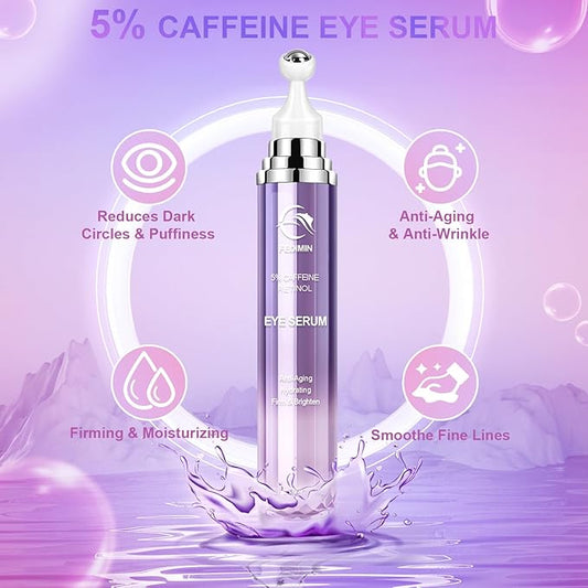 5% Caffeine Eye Cream for Dark Circles Under Treatment Eye Serum for Wrinkles Fine Lines, Retinol Under Cream for Puffiness and Bags with 360° Massage Roller-Ball