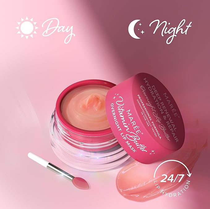 MAREE Lip Moisturizer - Lip Mask Overnight 2 Pack - Moisturizing Lips Butter Balm with Hyaluronic Acid - Lip Sleeping Mask - Lip Moisturizer For Very Dry Lips Care - Hidratante de Labios Care Products
