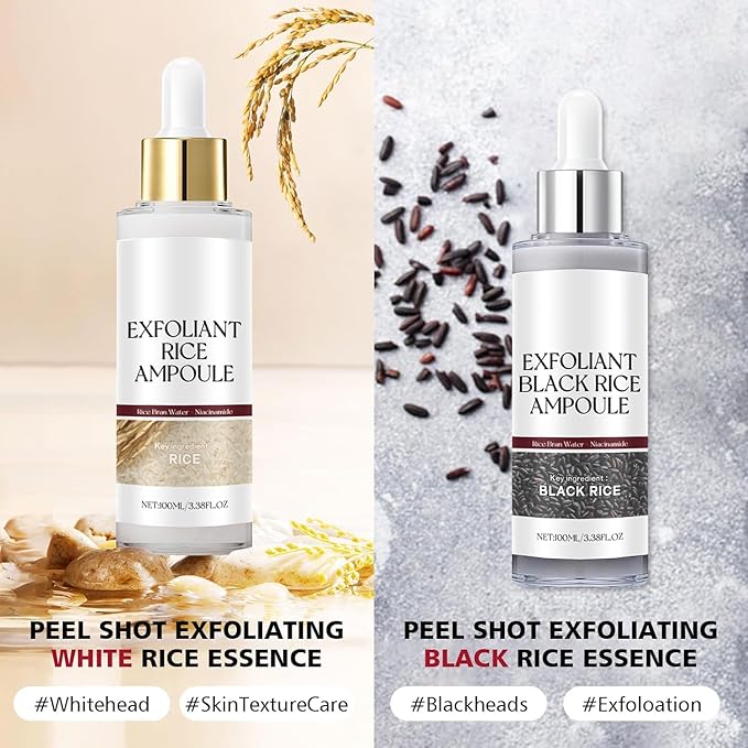 2PCS Black and White Rice Peeling, New Soft Rice Exfoliating Face and Body, Black and White Rice Exfoliant for All Skin Types, Gentle Peel & Deep Hydration - (White+Black)