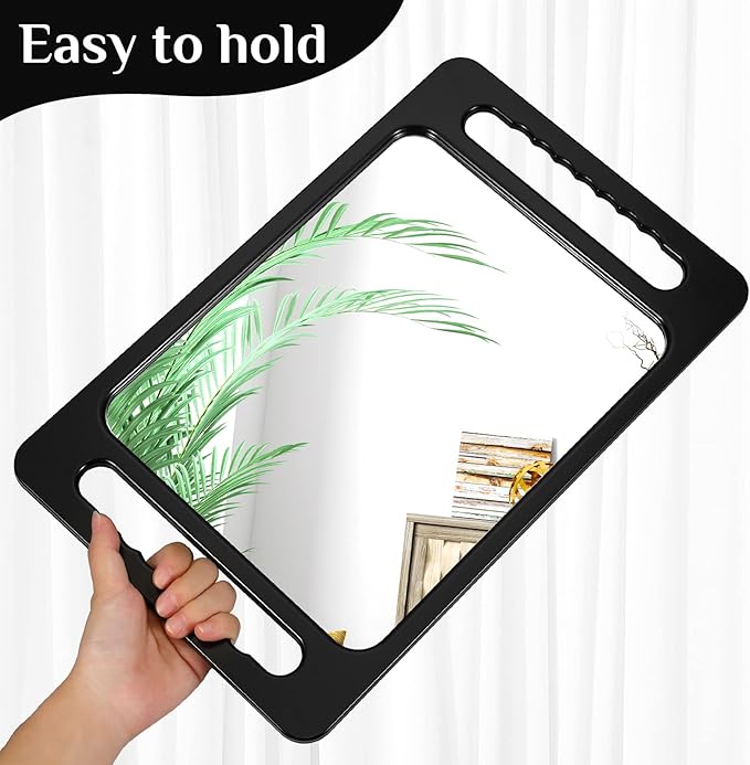 Kigley 2 Pcs Large Hand Mirror with Double Handle Barber Mirror Unbreakable Rectangular Hand Held Hair Salon Equipment Hairstylist and Barber Accessories, Black, 15.75 x 9.84 Inches/ 40 x 25 cm
