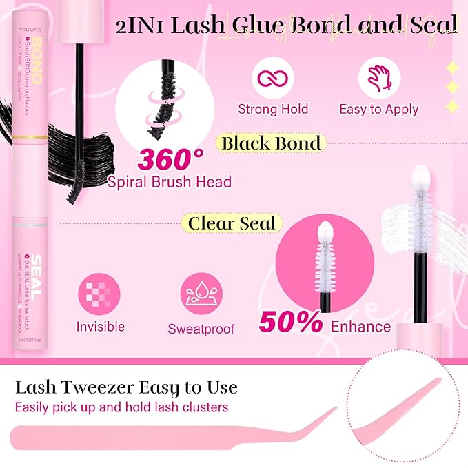 Natural Lash Clusters Kit Invisible Band Eyelash Clusters Wispy Lash Extension Kit DIY Cluster Eyelash Extension Kit Individual Lashes with Lash Glue Bond and Seal Tweezers, 8-16mm