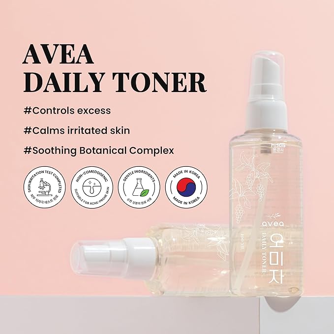 AVEA Daily Toner–Soothing, Hydrating & Balancing Facial Toner Mist with Traditional Korean Schisandra Extract, Niacinamide, Panthenol&Madecassoside for Radiant, Dewy Skin (3.38 fl oz, 100ml)
