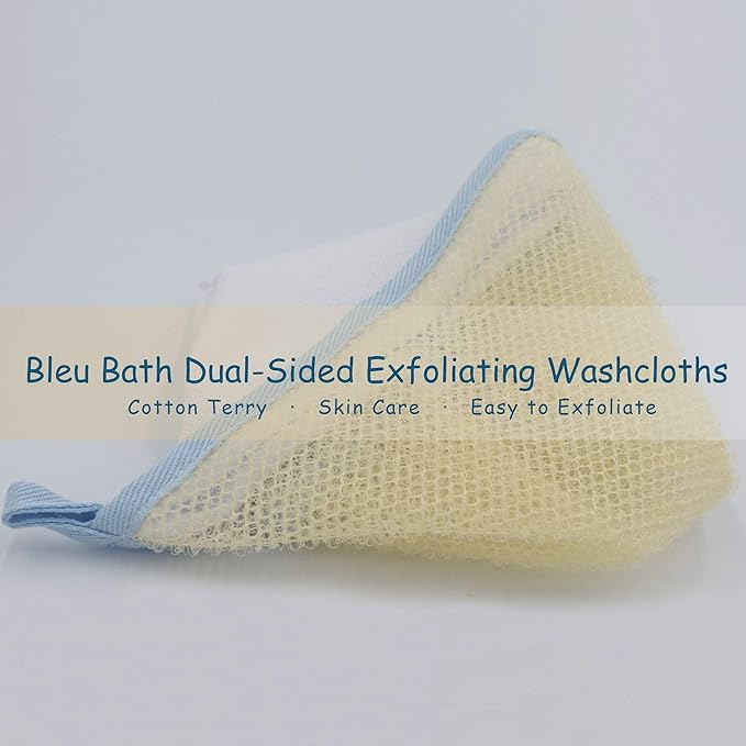 (6 Pack) Dual-Sided Exfoliating Skin Towel Natural Terry Body Cloth Scrubber Premium Sturdy Loofah Towel Soft and Buffing Wash Cloth White for Either Oil or Dry Skin