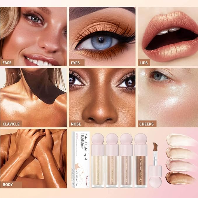 MEICOLY Light Liquid Highlighter,Long Lasting Liquid Luminizer Shimmer Stick,Waterproof Smooth Highlight Face Illuminator,Silky Natural Glow Makeup Sparkly Highlighters for Face,02 Mesmerize