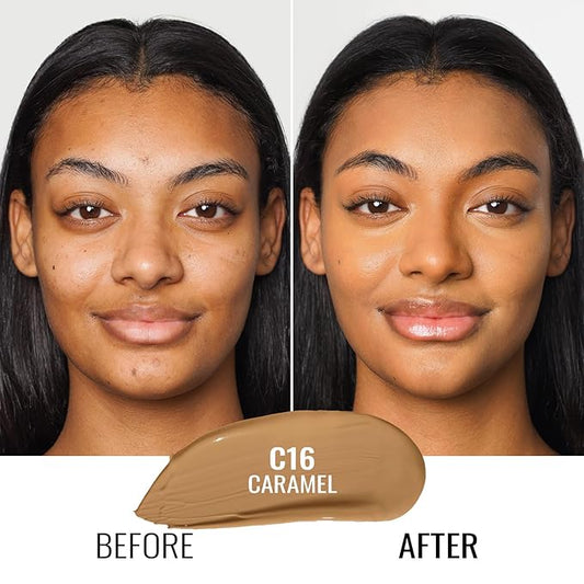 Oulac Foundation Make Up - Medium to High Coverage, Infused With Aloe Leaf and Vitamin E, Vegan, 30ml, Shade: Caramel 16
