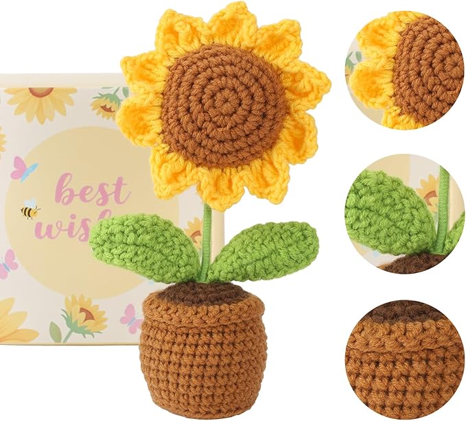 Birthday gifts for women, sunflower gift baskets, care package,sending you sunshine gift box for women with coffee mug and sunflower crochet, unique sunshine themed gift box.