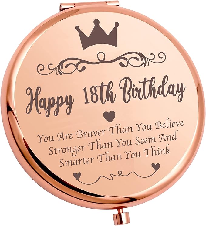 Ming Heng 18th Birthday Gifts Inspirational Compact Makeup Rose Gold Makeup Mirror for Daughter Niece Sister Best Friends,Coming of Age Gift for Girls,18 Years Old Birthday Party Gift