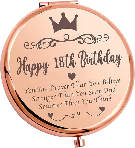 Ming Heng 18th Birthday Gifts Inspirational Compact Makeup Rose Gold Makeup Mirror for Daughter Niece Sister Best Friends,Coming of Age Gift for Girls,18 Years Old Birthday Party Gift
