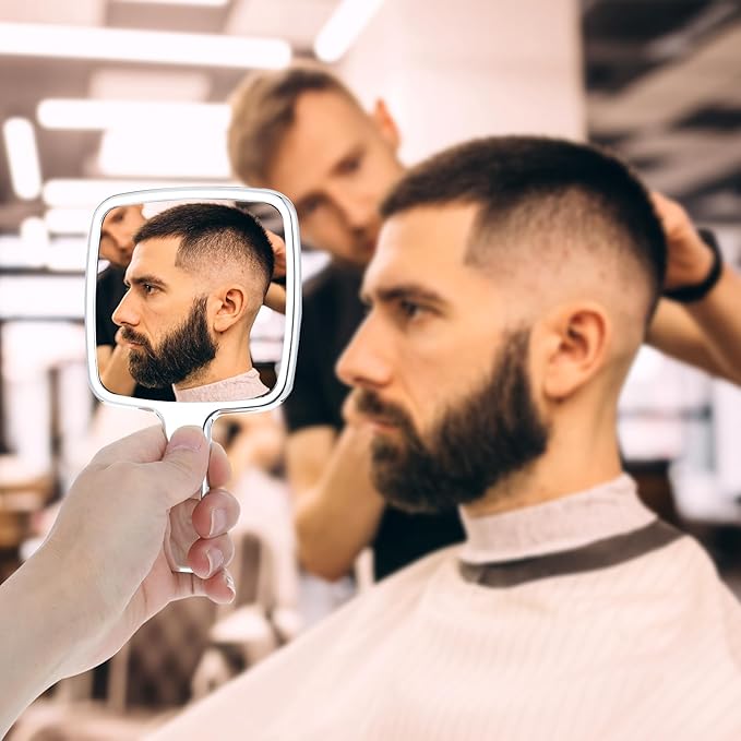 2 PCS Hand Held Mirrors with Handle Water Ripples Hand Mirror with Handle Silver Handheld Makeup Mirror Handheld Garden Single-Sided Normal Hands Mirrors for Make up (6.69 × 3.94 Inches)