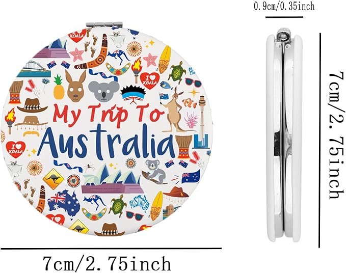 BEKECH Australia Travel Gifts My Trip to Australia Travel Makeup Mirror Australia Lover Gift Australia Vacation Pocket Mirror