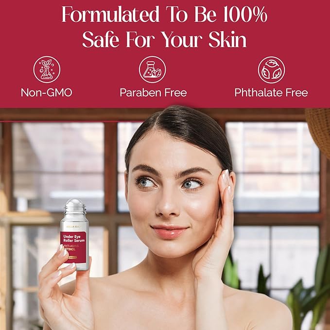 Bella Beauty Eye Roller Serum with Retinol & Vitamin B5 - Reduces Dark Circles, Puffiness & Fine Lines - Anti-Aging, Dermatologist Tested, Korean Skin Care for All Skin Types - 1.69 Fl. Oz