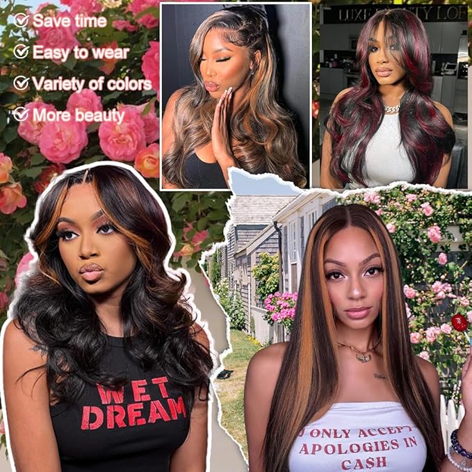 28 inch Balayage Brown Highlight 7X5 Lace Front Bye Bye Knots Glueless Wigs Human Hair Pre Plucked Pre Cut Bleached Knots Pre Everything Put on and Go Wig Highlight 1b30 Human Hair Wigs