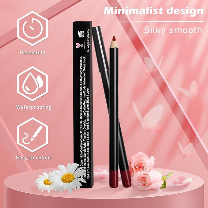 Berry Red Lip Liner, Long Lasting Lip Liner Pencil, Rich Lip Makeup Colors Highly Pigmented Lip Liners, Smooth Application Lipliner Lip Pencil