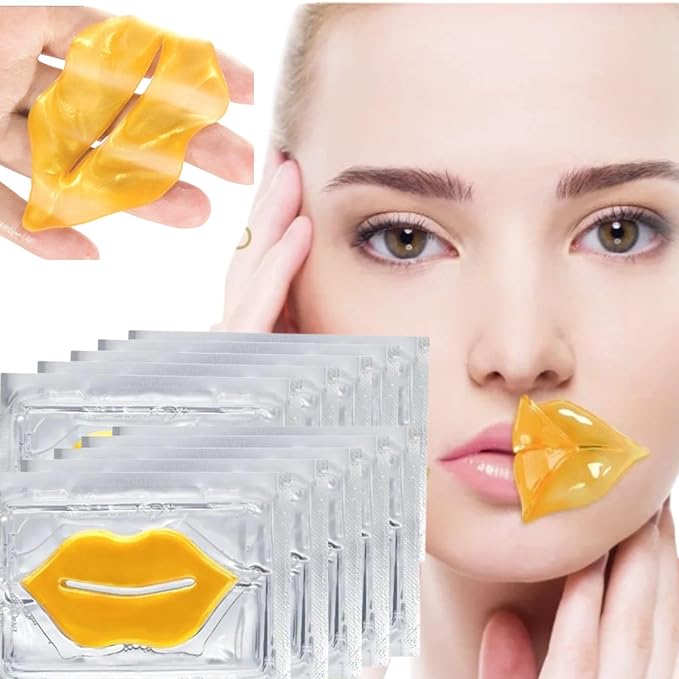 24K Golden Hydrating Lip Mask Patches, Korean Skincare, Plumping Treatment, 30 Pieces (Golden)