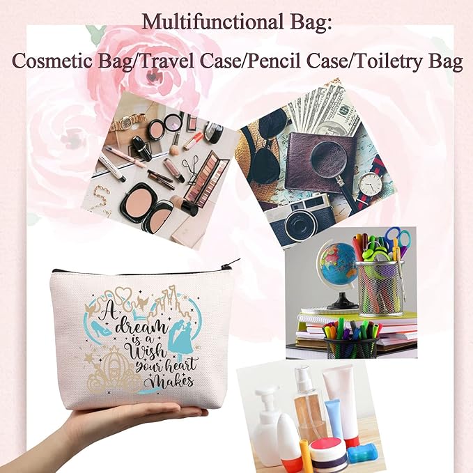 BDPWSS Fairy Tales Makeup Bag Fairy Princess Gift a Dream Is a Wish Your Heart Makes Cosmetic Bag For Friend Sister (You makes dream)