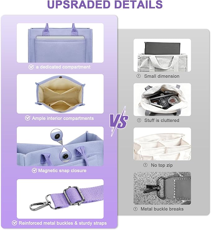 Canvas Tote Bag for Women With Pockets, Laptop Work Crossbody Purses Everything Shoulder Tote Bag Everyday Satchel Handbags