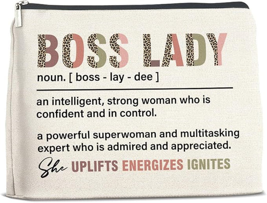 Makeup Bag - Boss Lady Appreciation Gift, Retirement Going Away Gift for Boss Lady - Cosmetic Bag Zipper Makeup Pouch