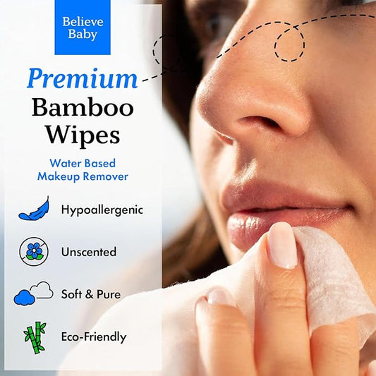 Believe Makeup Remover Wipes Travel-Size 10pc-10 packs - Bamboo Viscose Unscented Wipes for Women Cleansing, Disposable Make Up Wipes Remover, Face Cleansing Wipes, Compostable Makeup Wipes for Women