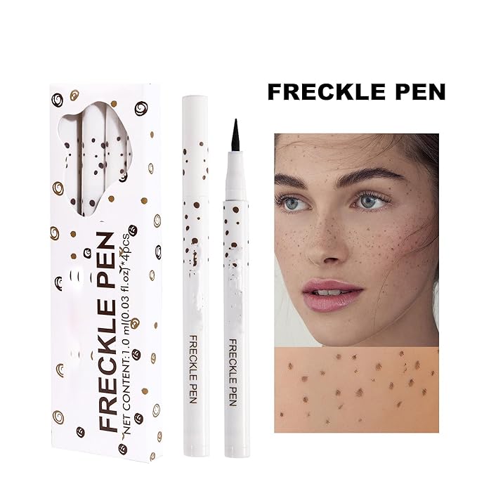 AKARY 4 Colors Freckle Pen Professional Lifelike Face Concealer Point Out Natural Waterproof Longlasting Soft Artificial Freckles Fine Makeup Freckle Pen Life Face Decoration (01+02+03+04)