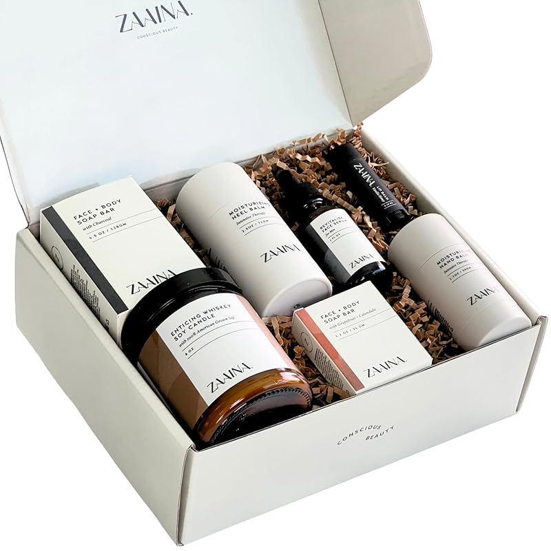 Men's Self Care Package, Father's Day Gifts for Men, Relaxation Spa Gift Set for Him - Luxury Natural Handmade Men Skin Care Kit with Whiskey Candle, Unique Self Care Gift for Men by ZAAINA